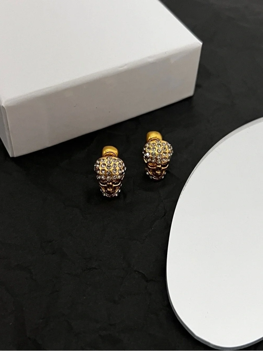 Alexander McQueen Gold Skull Cufflinks with Crystal Accent